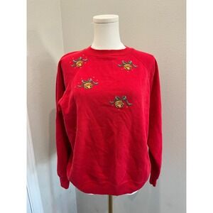 Hanes Her Way Red Bell Embroidered Sweatshirt Size Large Christmas Holiday Cozy